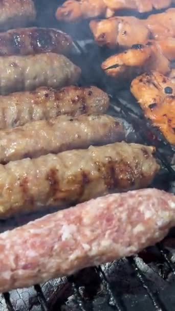 Cocina Turca Carbón Parrilla Carne Cordero Carbonizada Barbacoa Ahumada Tradicional — Vídeos de Stock