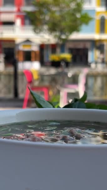 ストリートレストラン タンコウ ベトナム インドシナ 東南アジア アジアのベトナムの伝統的なフィンチヌードルスープのボウル — ストック動画