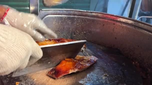 Cocinar Parrilla Vietnam Arroz Con Pato Asado Tailandia Alimentos — Vídeo de stock