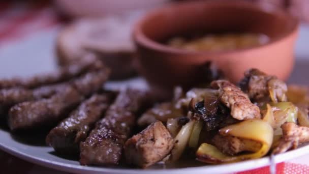 Türkische Küche Holzkohlegrill Lamm Verkohltes Fleisch Kulinarische Traditionelle Smoky Barbeque — Stockvideo