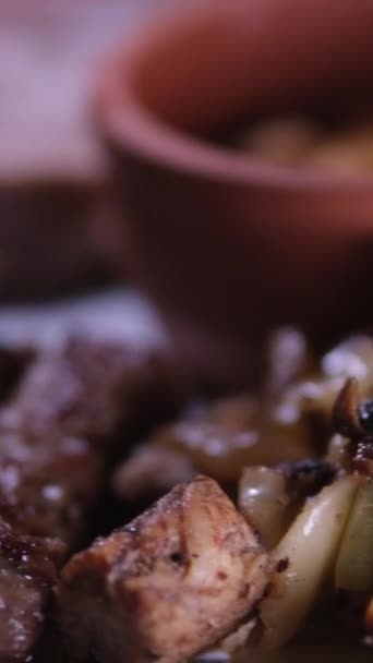 Cozinha Turca Charcoal Grill Lamb Charred Meat Culinária Tradicional Smoky — Vídeo de Stock