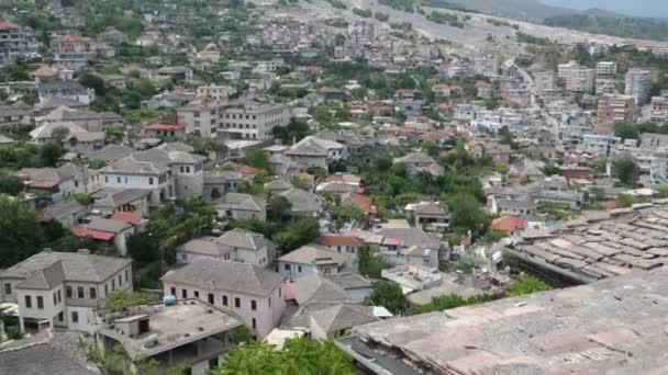 Jižní Albánie Pevnost Gjirokasteru Albánie Osmanský Odkaz Jasně Viditelný Město — Stock video