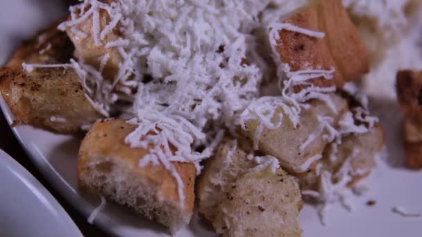 Appetizing Meatballs Tomato Sauce Sprinkled Grated Cheese — Stock Video