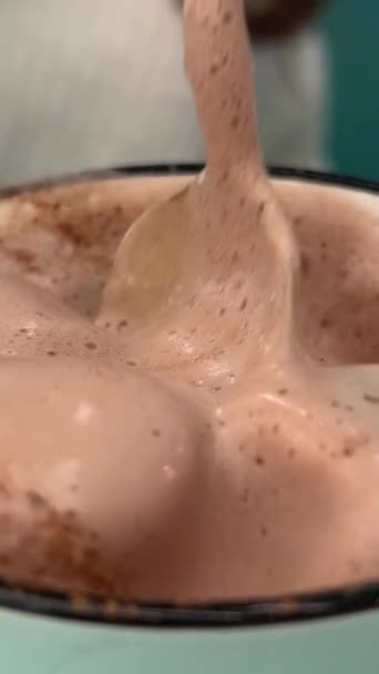 Finom Kakaó Inni Kávé Vagy Forró Csokoládé Hideg Italok Tányér — Stock videók