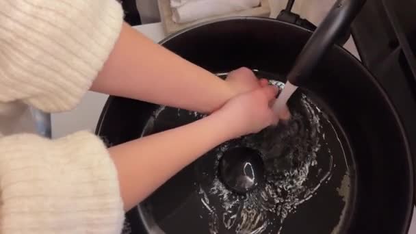 Proper Washing Hands Demonstrated Steel Sink — Stock Video