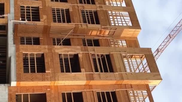 Строительство Канаде Ванкувер Деревянный Каркас Дома Незавершенное Строительство Тонкие Стены — стоковое видео