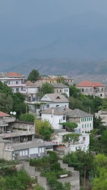 Sul Albânia Fortaleza Torre Relógio Gjirokaster Albânia Legado Otomano Claramente — Vídeo de Stock