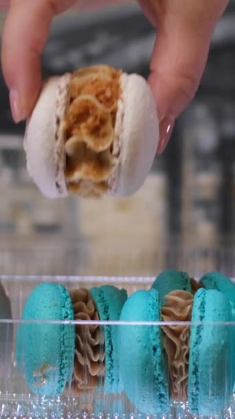 디저트 Baking French Macaroons 집에서 케이크 디저트 섬세한 모듬된 마카롱 — 비디오