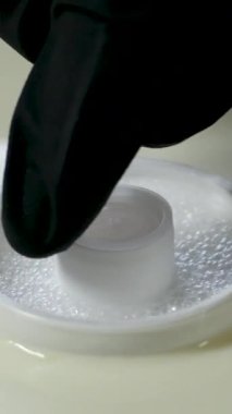 Peynir fabrikası peynir hazırlıyor. Yumuşak peynir üretimi için dolgu kalıpları. Peynir kurusıkı tuzlu suya batırılmış. Mozzarella Caciocavalo
