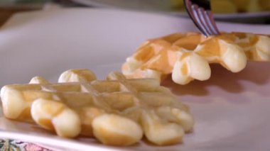Belçika waffleları yakın plan. Waffle dokusu ya da arka plan. Viyana Waffle 'ları