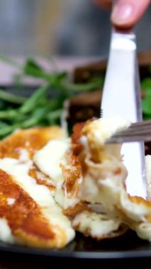 Grilled halloumi cheese with herbs. Cooking at home, selective focus