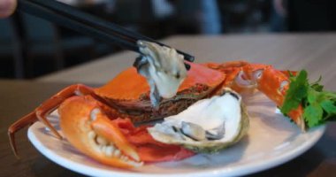 İstiridye soslu yengeç lezzetli ve lezzetlidir. Yüksek kaliteli FullHD görüntüler