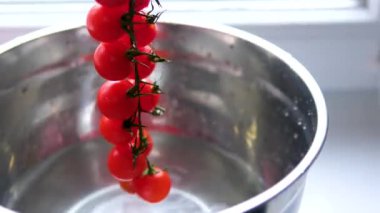  Lezzetli kırmızı kiraz domatesleri arka planı. Yüksek kalite 4k görüntü