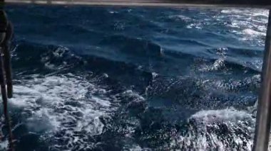 Bulutlu Bir Gün 'de Güçlü Rüzgarlı Büyük Dalgalarla Panoramik Açık Deniz Manzarası. Yüksek kalite 4k görüntü