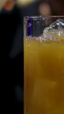 Barmen kokteyl bardağına garnitür ekliyor. Yüksek kalite 4k görüntü