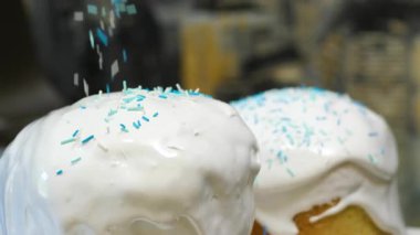Milan 'ın Panettone' u. Noel için geleneksel İtalyan hamur işleri. Kurutulmuş meyve ve bademle birlikte. Şeker serpiştirilmiş tatlı şenlikli ekmek. Noel pastasına serp