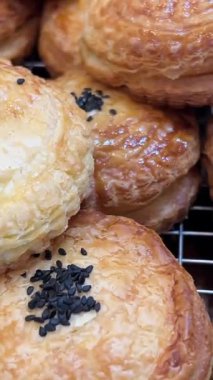 Küçük Türk pogakası. Geleneksel tatlar. Ahşap arka planda Pogaca. Yüksek kalite 