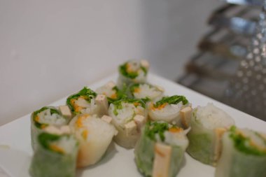 Soslu karidesli Çin böreği. Yüksek kalite fotoğraf