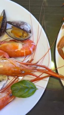  Kırmızı siyah havyar ıstakoz ıstakoz ahtapot turna turna havyarı sarı leziz deniz ürünleri ve et tabağı servis ediliyor. Deniz ürünleri ziyafeti