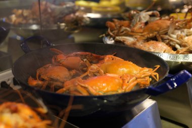 Sıcak buharda pişmiş Mavi Yengeç, Maryland State ve Ocean City 'nin sembolü. Yüksek kalite 