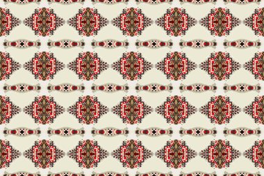 Kusursuz batik desen, geometrik kabile deseni, etnik boho, aztek stili, ikat stili. Ünlü afişler için lüks dekoratif kumaş deseni. Kumaş, perde, halı, Batik için tasarlanmış.