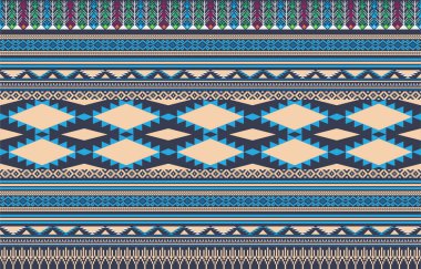 Geometrik dikişsiz arka planda kabile temalı Meksikalı Hint tasarımı. Amerikan yerlilerinin geleneksel tarzında güzel tekstil baskısı. Meksika 'dan halk modası.