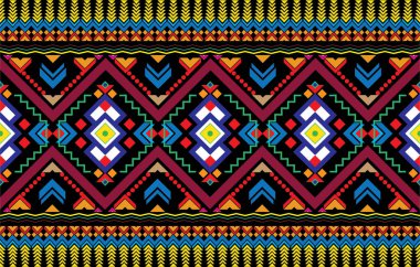 Geometrik dikişsiz arka planda kabile temalı Meksikalı Hint tasarımı. Amerikan yerlilerinin geleneksel tarzında güzel tekstil baskısı. Meksika 'dan halk modası.