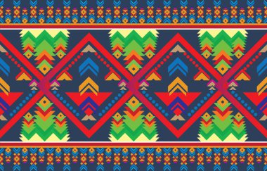 Geometrik dikişsiz arka planda kabile temalı Meksikalı Hint tasarımı. Amerikan yerlilerinin geleneksel tarzında güzel tekstil baskısı. Meksika 'dan halk modası.