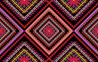 kabile etnik teması geometrik kusursuz arka plan ve Peru 'ya özgü Amerikan yerel deseni. Etnik geleneksel tarzda zengin yerli Amerikan kabile temalı tekstil baskısı. Navajo amblemli kıyafetler.