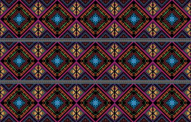 Endonezya ve diğer Asya ülkelerinde soyut etnik ikat desenli geleneksel kumaş tasarımına sahip bir arka plan