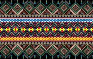 Endonezya ve diğer Asya ülkelerinde soyut etnik ikat desenli geleneksel kumaş tasarımına sahip bir arka plan