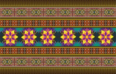 Boho desenli etnik motifler geometrik kusursuz vektör arkaplanı. Cool ikat kabile motifleri giysi kumaş baskı geleneksel tasarım üçgen ve eşkenar dörtgen şekilli.