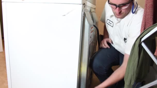 Repairman Making Repairs Dryer — Stock Video