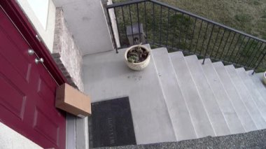 Kapının önünde bir paket bir hırsız tarafından çalınır.