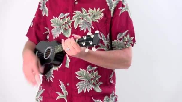 Hombre Jugando Ukulele Con Camisa Flores Hawaiana — Vídeo de stock