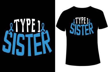 Tip 1 kardeş, diyabet farkındalığı t-shirt tasarım şablonu