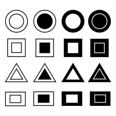 Daireler, kareler, dikdörtgenler ve içinde benzer şekiller olan üçgenler şeklinde bir koleksiyon veya geometrik şekiller kümesi