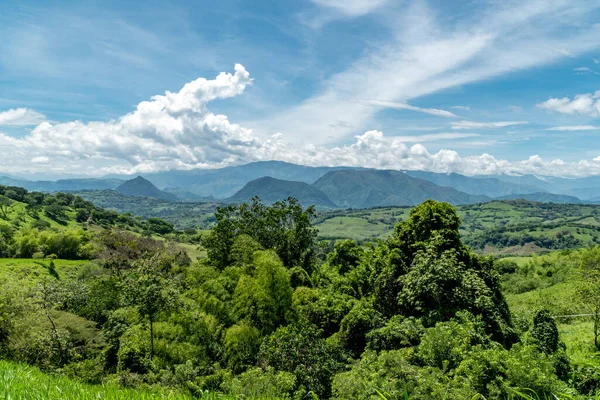 stock image Panoramic landscape in Tamesis with blue sky and mountain on the horizon. Colombia. 