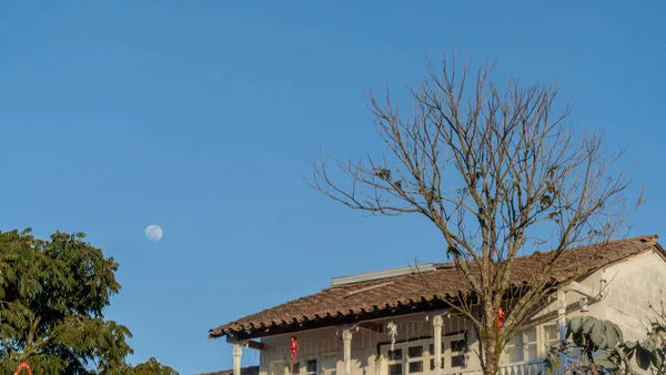 stock image Landscape from a farm in Marinilla with blue sky and moon.