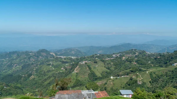 Paysage Panoramique Urbain Ville Avec Ciel Bleu Manizales Caldas Antioquia — Photo
