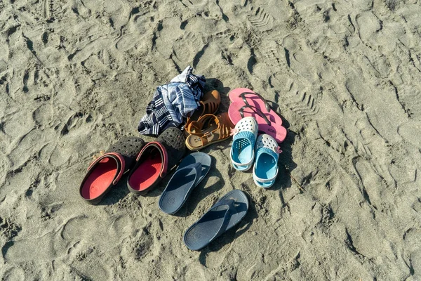 Flip Flops Family Beach Shore Santa Marta Magdalena Colombia — Stock Photo, Image