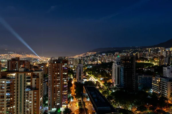 stock image Medellin, Antioquia, Colombia. December 21, 2020: Night urban landscape with buildings in El Poblado.