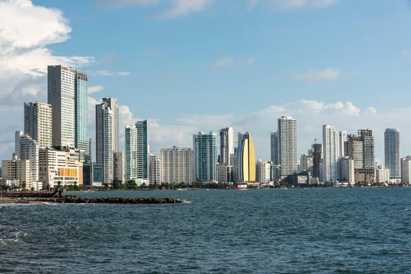 stock image Cartagena, Bolivar,Colombia. November 3, 2021: Panoramic landscape with blue sky in Bocagrande.