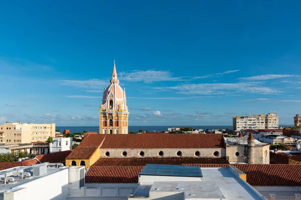 Torre Cúpula Igreja Santa Catalina Com Céu Azul Cartagena Bolívar — Fotografia de Stock