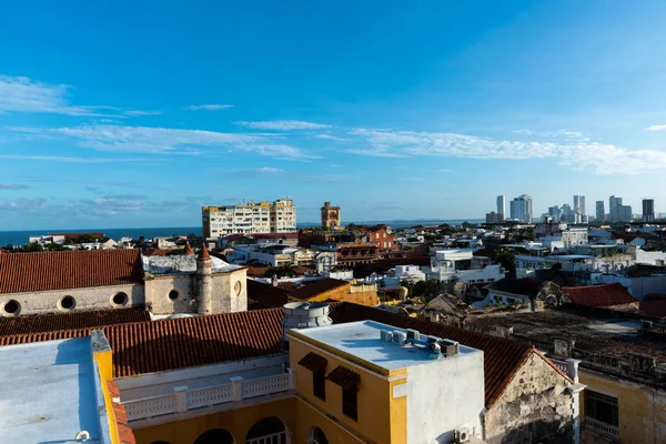 Duvarlarla Çevrili Şehir Mavi Gökyüzünün Panoramik Manzarası Cartagena Bolvar Kolombiya — Stok fotoğraf