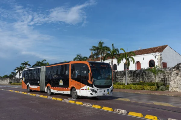 Cartagena Bolívar Colômbia Novembro 2021 Transcaribe Ônibus Cidade Murada — Fotografia de Stock