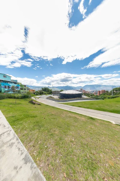 stock image Medellin, Antioquia, Colombia. August 7, 2020: Landscape with blue sky in the Uva La Ilusin park.