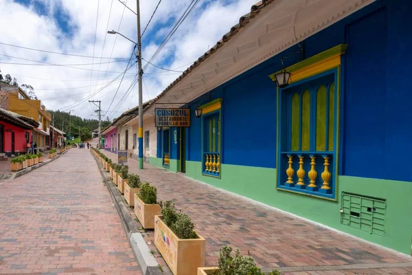 Nemocon Cundinamarca Kolumbia Lipca 2021 Kolorowa Fasada Architektura Domów Miejskich — Zdjęcie stockowe