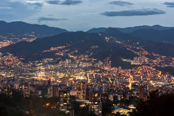 Panoramisch Uitzicht Medellin Nachts Medellin Antioquia Colombië — Stockfoto