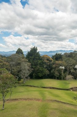 Llano Grande, Antioquia, Kolombiya 'daki La Mueca çiftliğinden görülen kırsal alan.